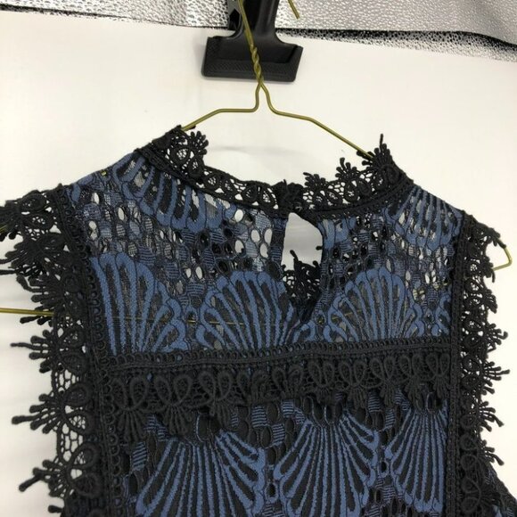 YEST Netherlands NWT crochet black blue peacock high neck fitted midi dress 8 - Picture 6 of 16